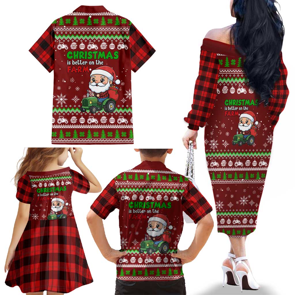 Tractor Santa Christmas Family Matching Off The Shoulder Long Sleeve Dress and Hawaiian Shirt Xmas Holiday Patterns - Wonder Print Shop