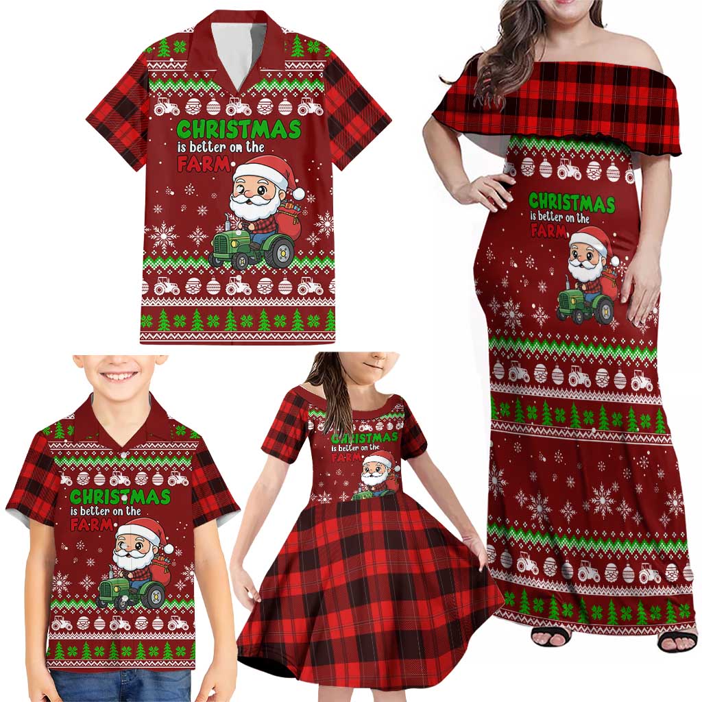 Tractor Santa Christmas Family Matching Off Shoulder Maxi Dress and Hawaiian Shirt Xmas Holiday Patterns - Wonder Print Shop