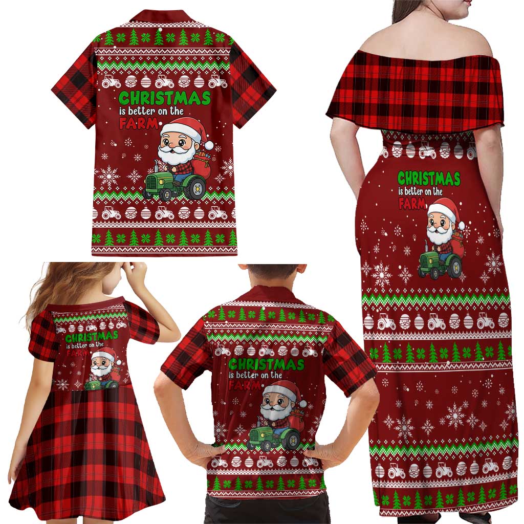Tractor Santa Christmas Family Matching Off Shoulder Maxi Dress and Hawaiian Shirt Xmas Holiday Patterns - Wonder Print Shop
