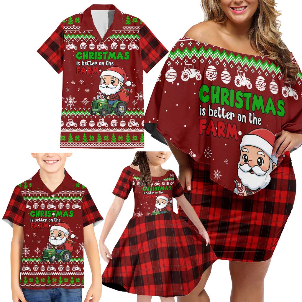Tractor Santa Christmas Family Matching Off Shoulder Short Dress and Hawaiian Shirt Xmas Holiday Patterns - Wonder Print Shop