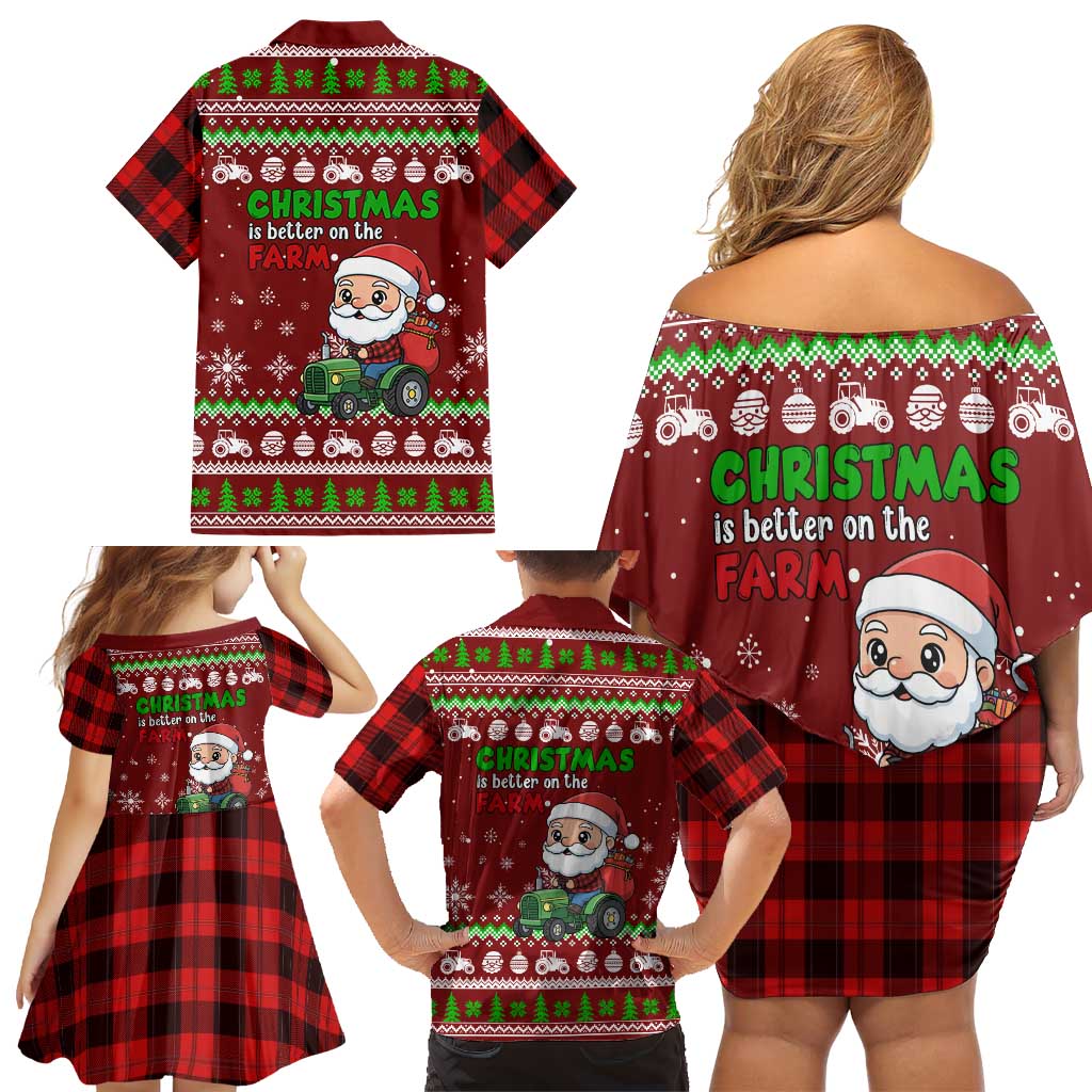 Tractor Santa Christmas Family Matching Off Shoulder Short Dress and Hawaiian Shirt Xmas Holiday Patterns - Wonder Print Shop