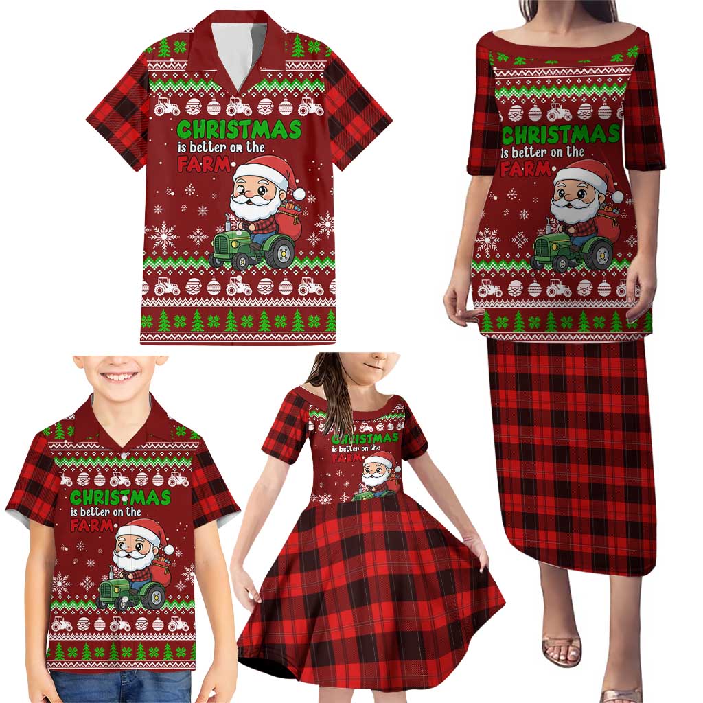 Tractor Santa Christmas Family Matching Puletasi and Hawaiian Shirt Xmas Holiday Patterns - Wonder Print Shop