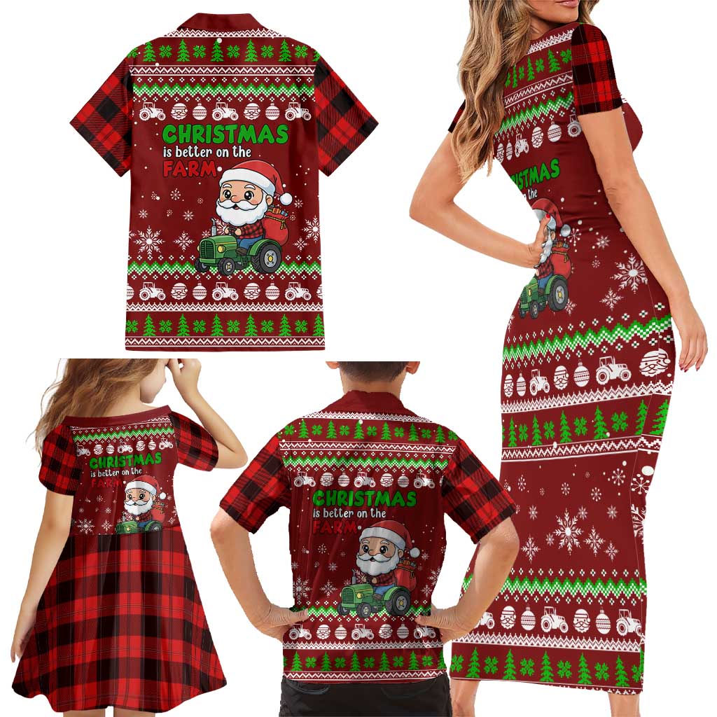Tractor Santa Christmas Family Matching Short Sleeve Bodycon Dress and Hawaiian Shirt Xmas Holiday Patterns - Wonder Print Shop