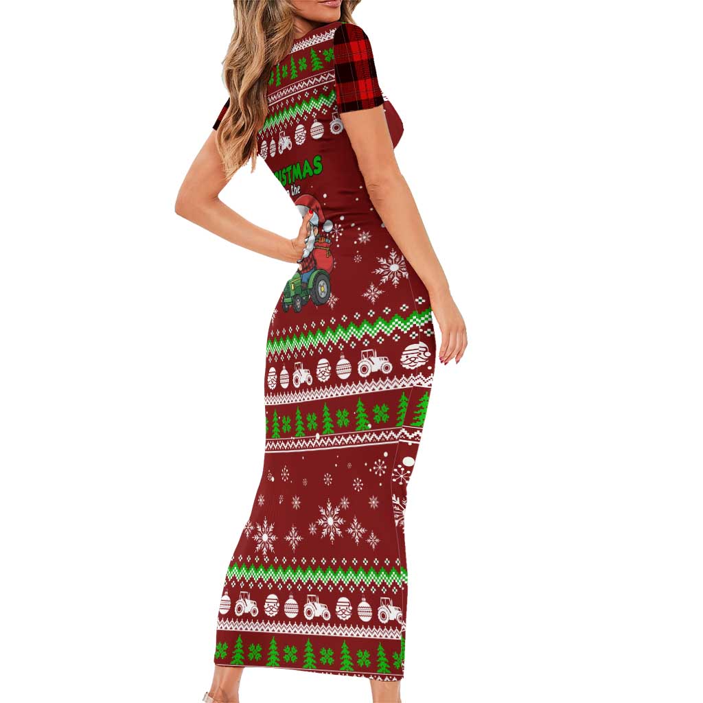 Tractor Santa Christmas Family Matching Short Sleeve Bodycon Dress and Hawaiian Shirt Xmas Holiday Patterns - Wonder Print Shop