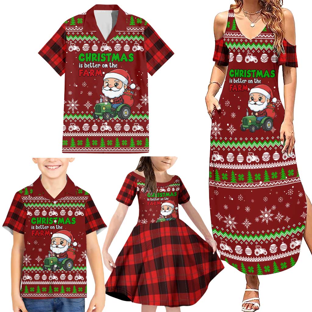 Tractor Santa Christmas Family Matching Summer Maxi Dress and Hawaiian Shirt Xmas Holiday Patterns - Wonder Print Shop