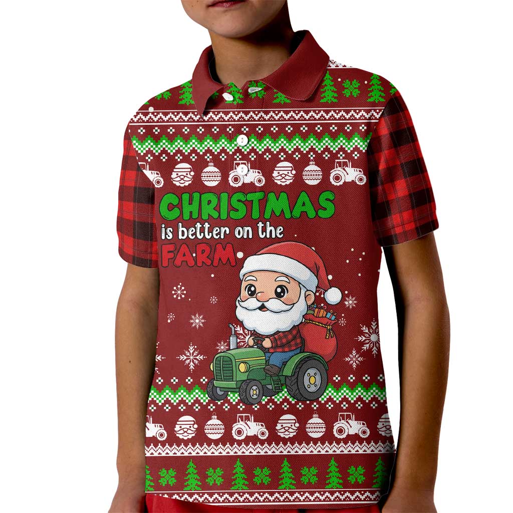 Tractor Santa Christmas Kid Polo Shirt Xmas Holiday Patterns - Wonder Print Shop