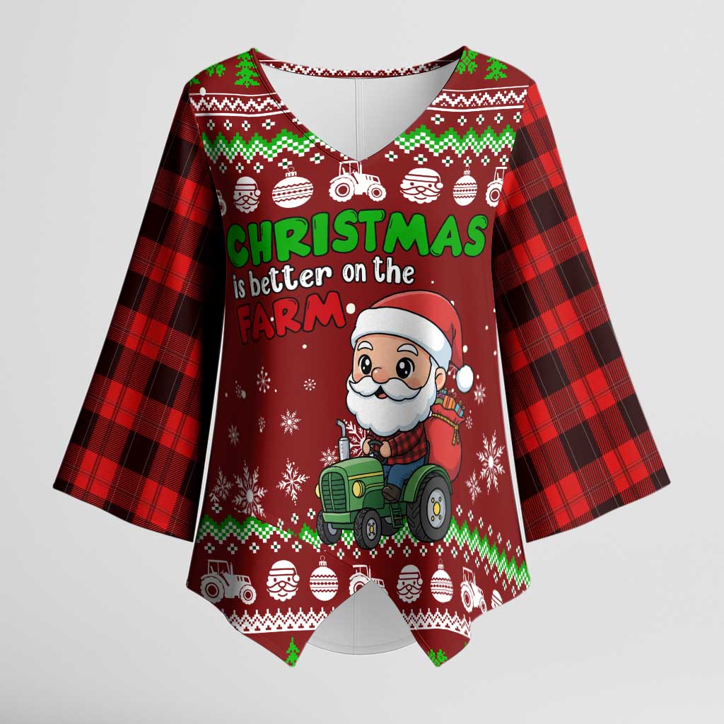 Tractor Santa Christmas Kimono Sleeve Blouse Xmas Holiday Patterns - Wonder Print Shop