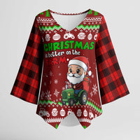 Tractor Santa Christmas Kimono Sleeve Blouse Xmas Holiday Patterns - Wonder Print Shop