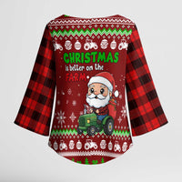 Tractor Santa Christmas Kimono Sleeve Blouse Xmas Holiday Patterns - Wonder Print Shop