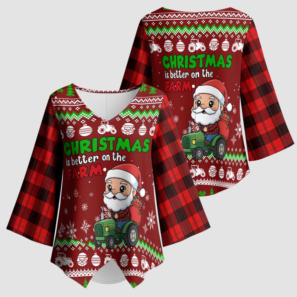Tractor Santa Christmas Kimono Sleeve Blouse Xmas Holiday Patterns - Wonder Print Shop