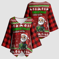 Tractor Santa Christmas Kimono Sleeve Blouse Xmas Holiday Patterns - Wonder Print Shop