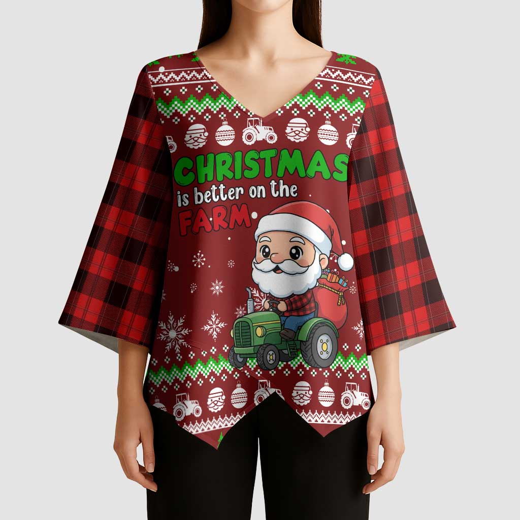 Tractor Santa Christmas Kimono Sleeve Blouse Xmas Holiday Patterns - Wonder Print Shop