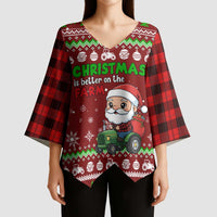 Tractor Santa Christmas Kimono Sleeve Blouse Xmas Holiday Patterns - Wonder Print Shop