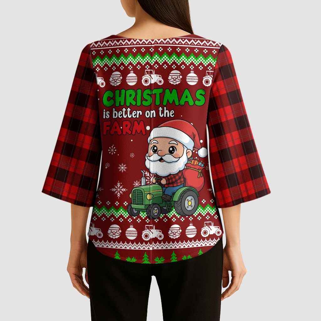 Tractor Santa Christmas Kimono Sleeve Blouse Xmas Holiday Patterns - Wonder Print Shop