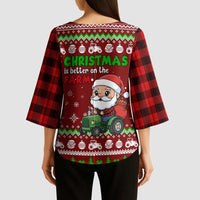 Tractor Santa Christmas Kimono Sleeve Blouse Xmas Holiday Patterns - Wonder Print Shop