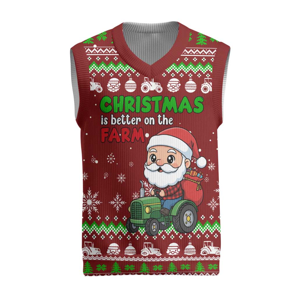 Tractor Santa Christmas Knitted V-Neck Vest Xmas Holiday Patterns - Wonder Print Shop