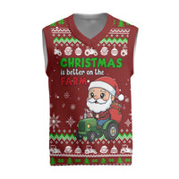 Tractor Santa Christmas Knitted V-Neck Vest Xmas Holiday Patterns - Wonder Print Shop