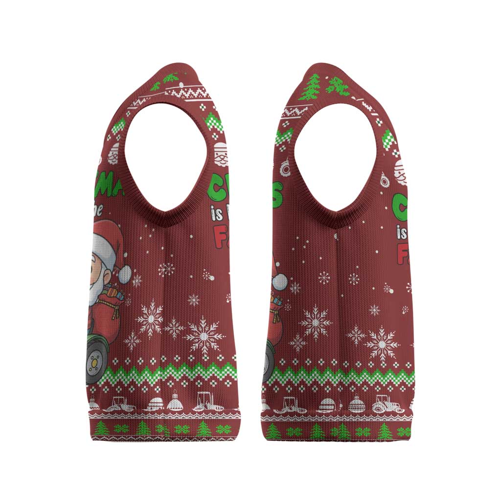 Tractor Santa Christmas Knitted V-Neck Vest Xmas Holiday Patterns - Wonder Print Shop