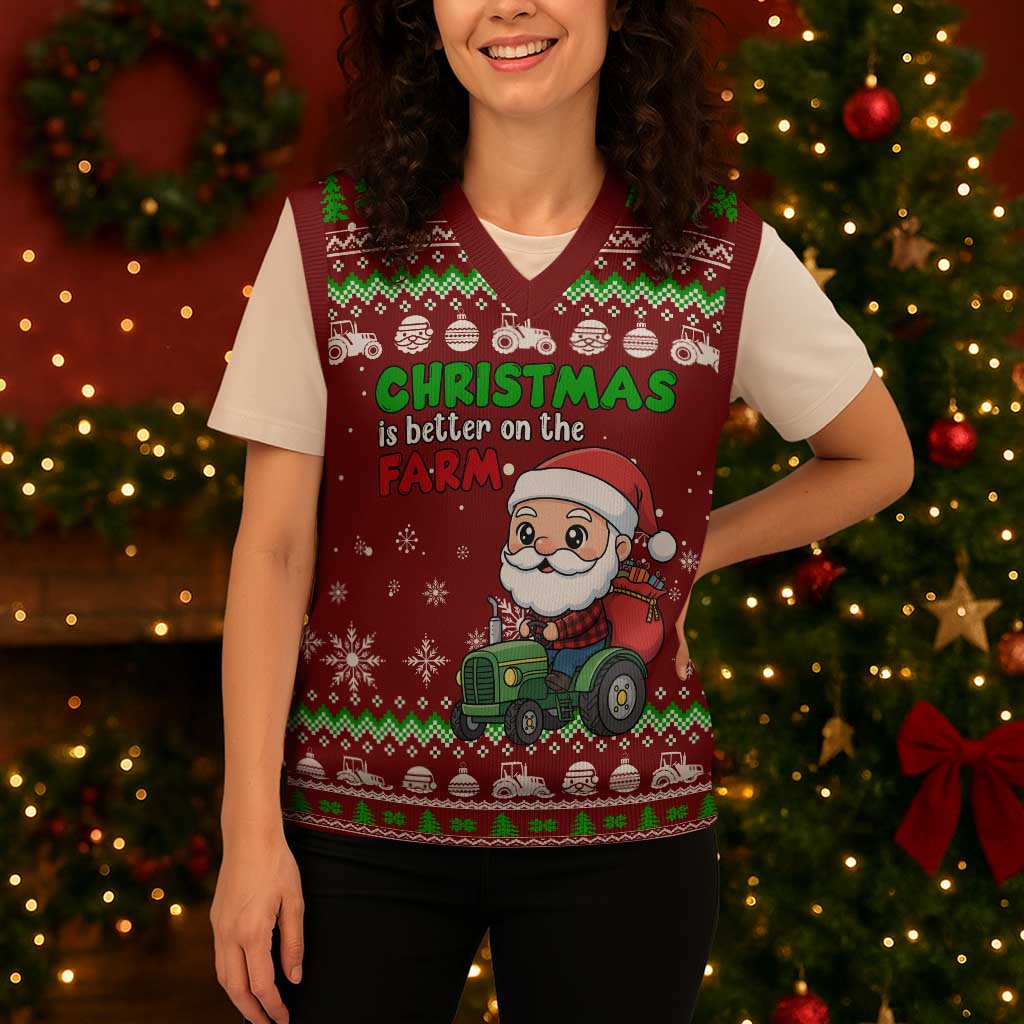 Tractor Santa Christmas Knitted V-Neck Vest Xmas Holiday Patterns - Wonder Print Shop