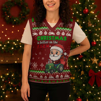 Tractor Santa Christmas Knitted V-Neck Vest Xmas Holiday Patterns - Wonder Print Shop