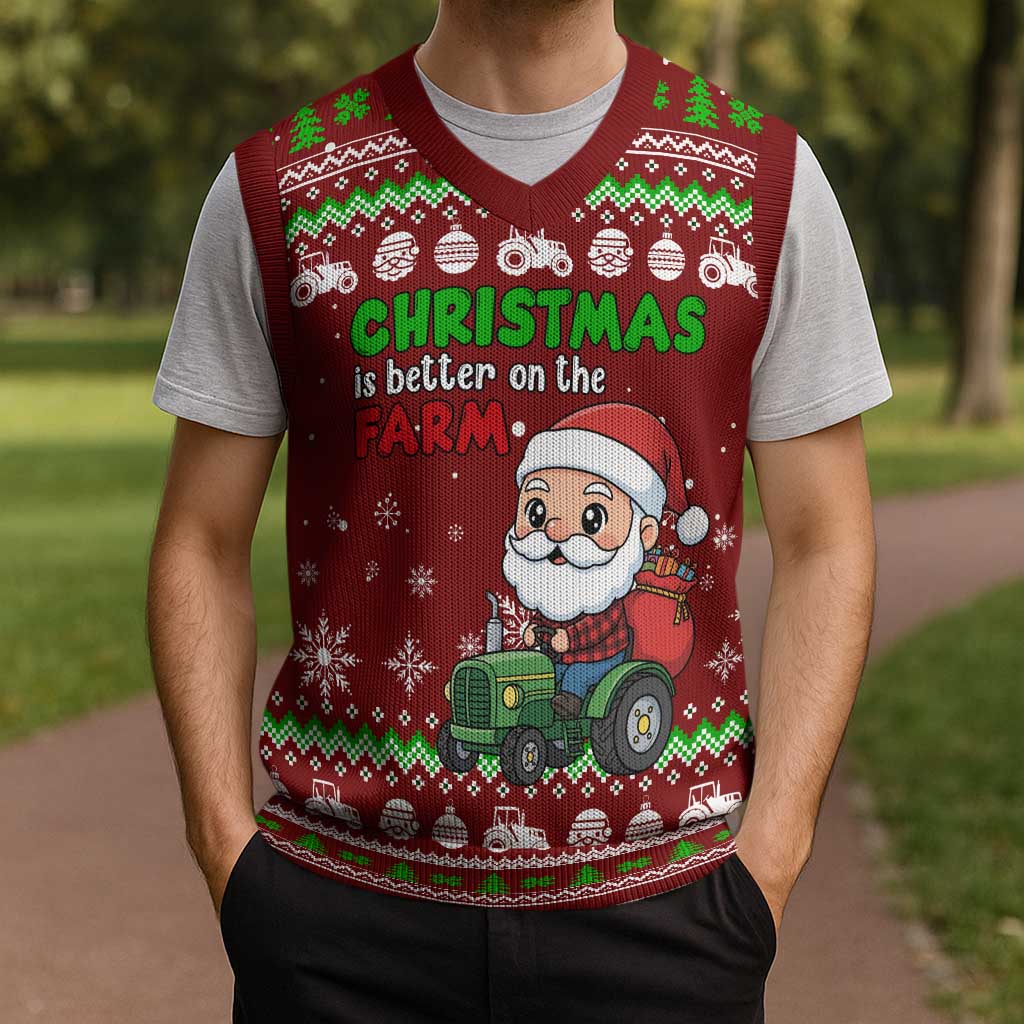 Tractor Santa Christmas Knitted V-Neck Vest Xmas Holiday Patterns - Wonder Print Shop