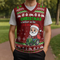 Tractor Santa Christmas Knitted V-Neck Vest Xmas Holiday Patterns - Wonder Print Shop