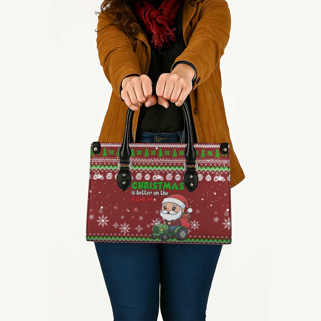 Tractor Santa Christmas Leather Bag Xmas Holiday Patterns - Wonder Print Shop