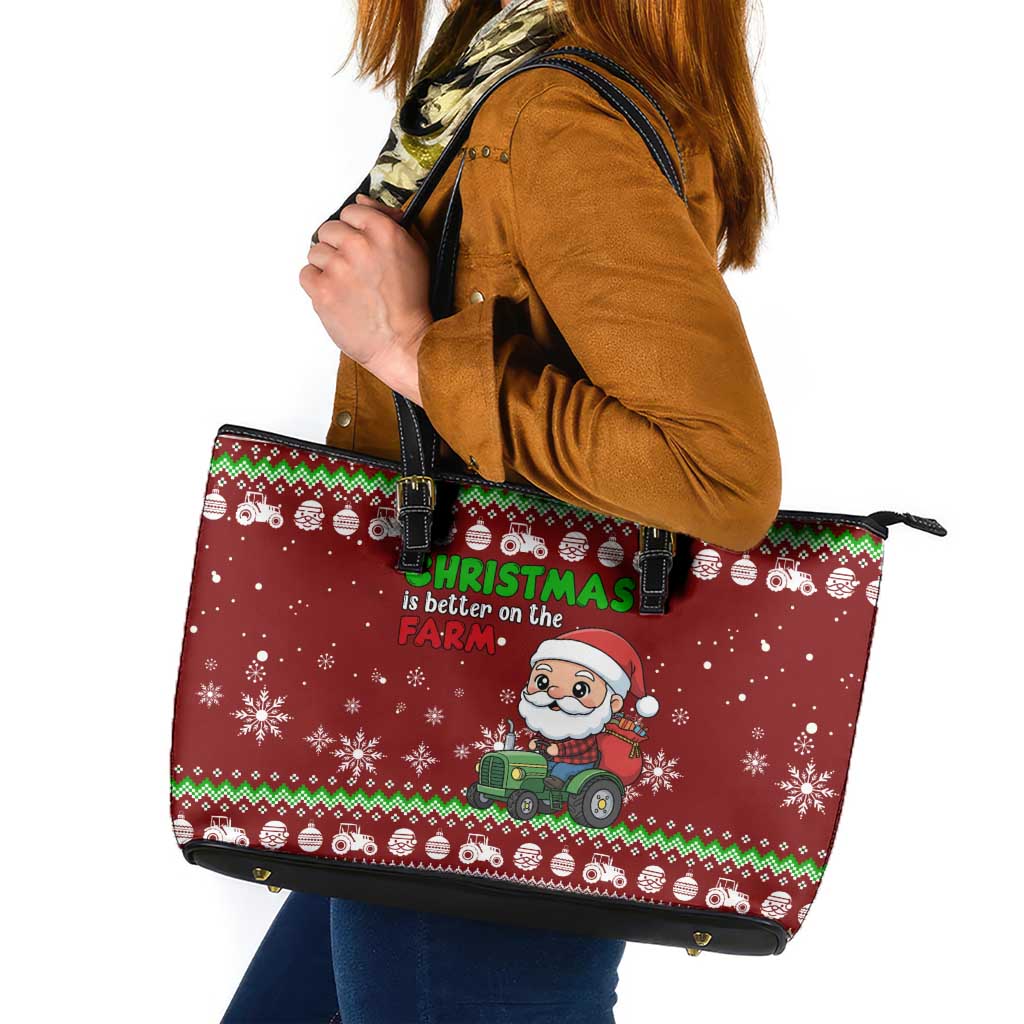Tractor Santa Christmas Leather Tote Bag Xmas Holiday Patterns - Wonder Print Shop