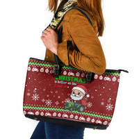 Tractor Santa Christmas Leather Tote Bag Xmas Holiday Patterns - Wonder Print Shop