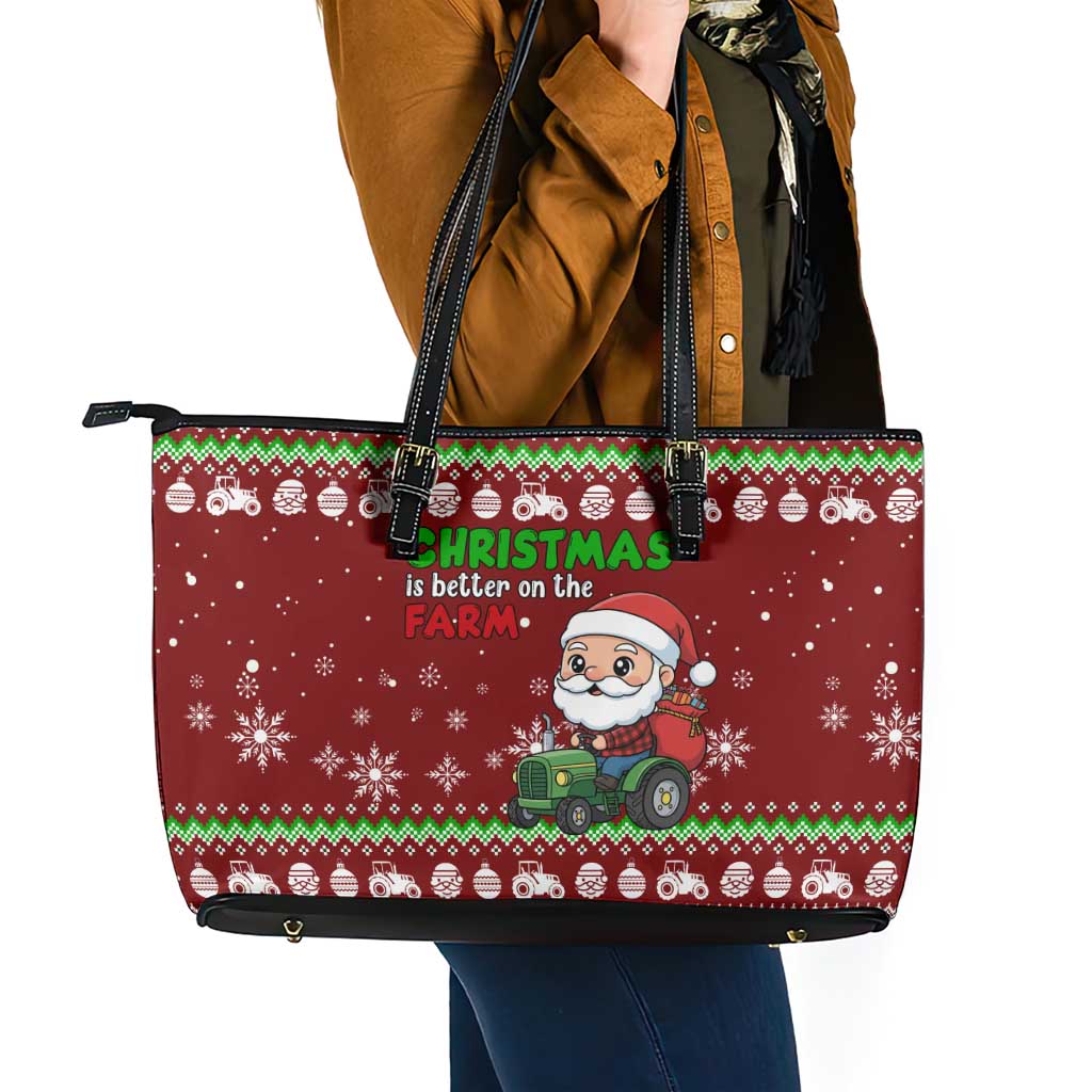 Tractor Santa Christmas Leather Tote Bag Xmas Holiday Patterns - Wonder Print Shop