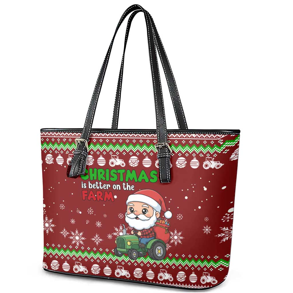Tractor Santa Christmas Leather Tote Bag Xmas Holiday Patterns - Wonder Print Shop