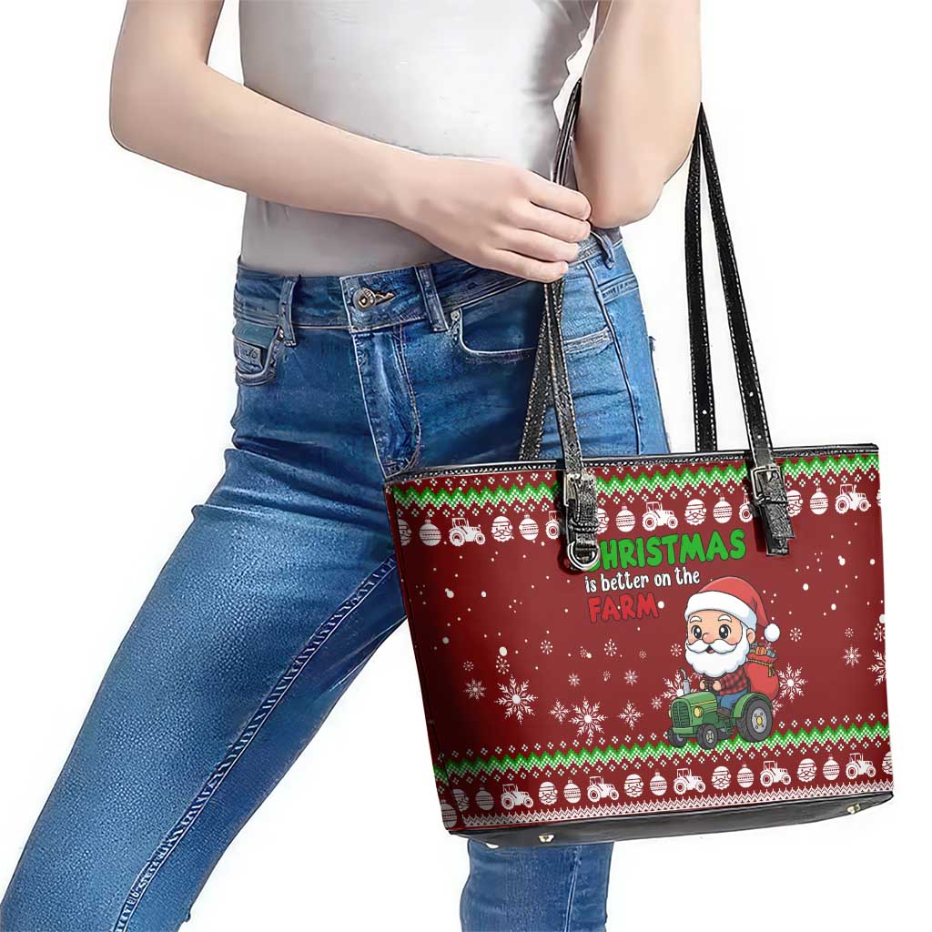 Tractor Santa Christmas Leather Tote Bag Xmas Holiday Patterns - Wonder Print Shop