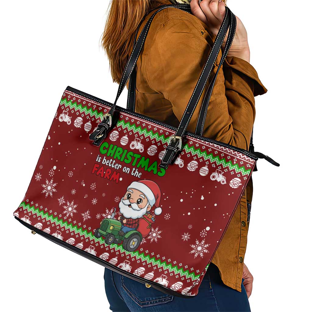 Tractor Santa Christmas Leather Tote Bag Xmas Holiday Patterns - Wonder Print Shop