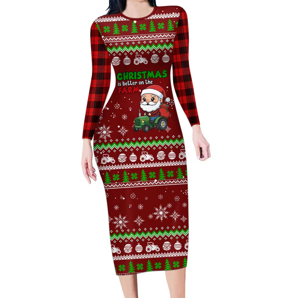 Tractor Santa Christmas Long Sleeve Bodycon Dress Xmas Holiday Patterns - Wonder Print Shop