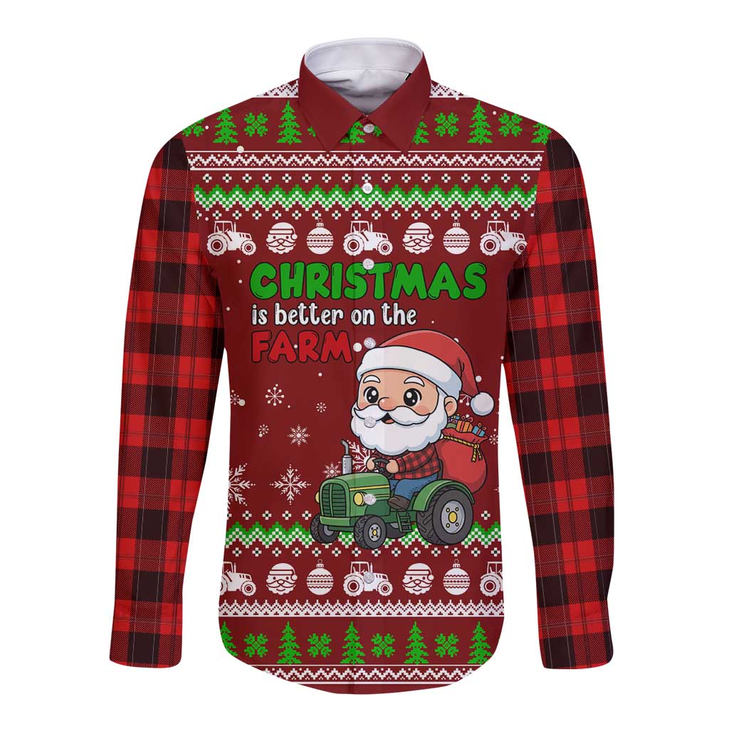 Tractor Santa Christmas Long Sleeve Button Shirt Xmas Holiday Patterns - Wonder Print Shop
