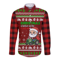 Tractor Santa Christmas Long Sleeve Button Shirt Xmas Holiday Patterns - Wonder Print Shop