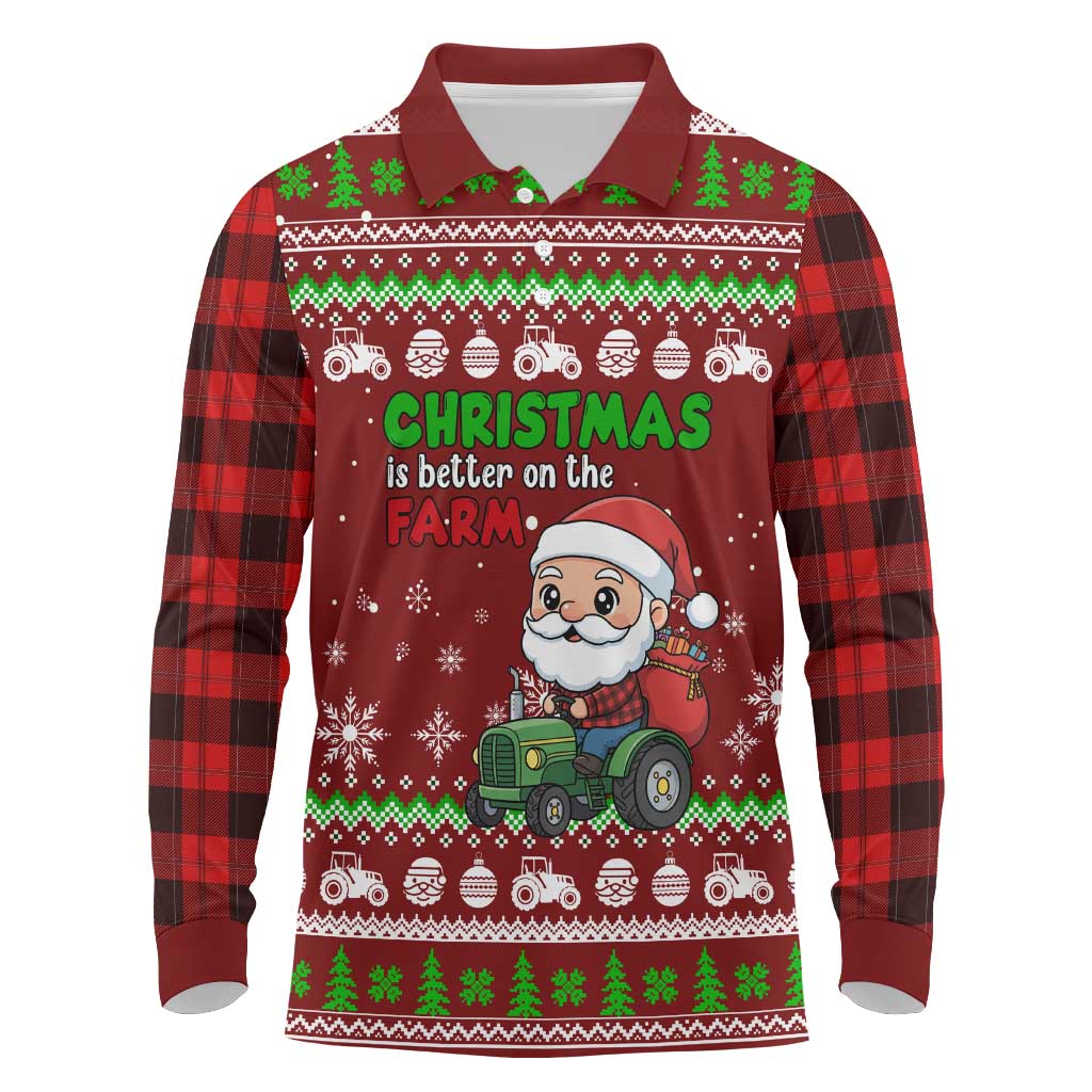 Tractor Santa Christmas Long Sleeve Polo Shirt Xmas Holiday Patterns - Wonder Print Shop