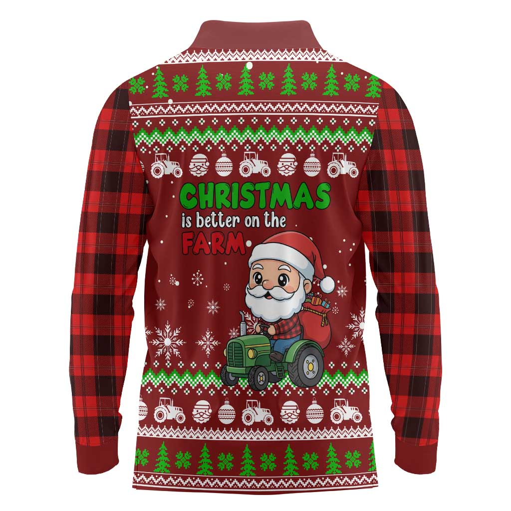 Tractor Santa Christmas Long Sleeve Polo Shirt Xmas Holiday Patterns - Wonder Print Shop