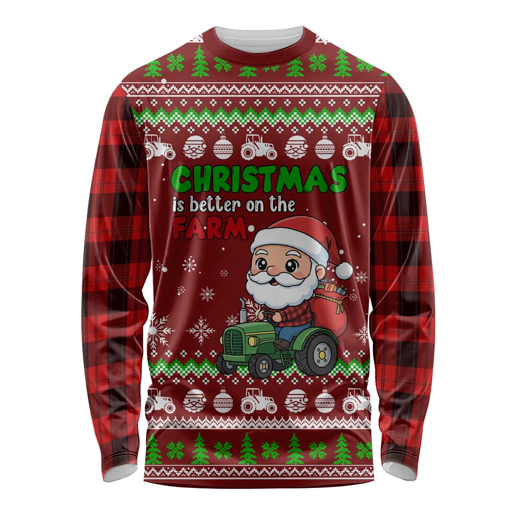 Tractor Santa Christmas Long Sleeve Shirt Xmas Holiday Patterns - Wonder Print Shop