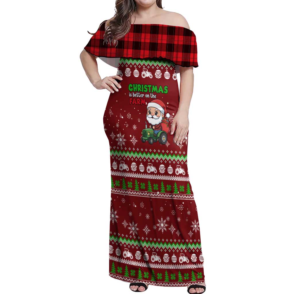 Tractor Santa Christmas Off Shoulder Maxi Dress Xmas Holiday Patterns - Wonder Print Shop