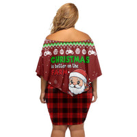 Tractor Santa Christmas Off Shoulder Short Dress Xmas Holiday Patterns - Wonder Print Shop