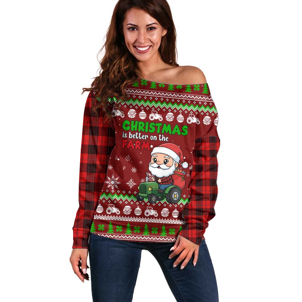Tractor Santa Christmas Off Shoulder Sweater Xmas Holiday Patterns - Wonder Print Shop