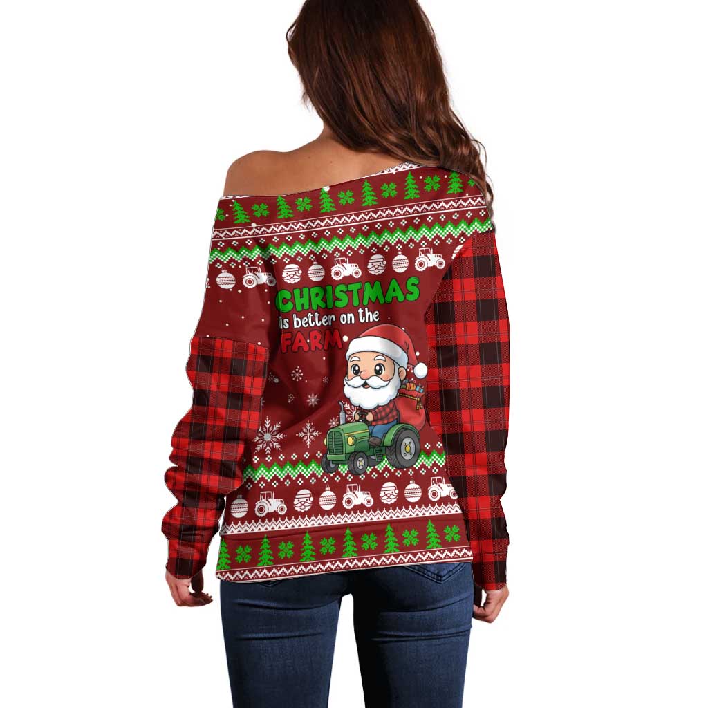 Tractor Santa Christmas Off Shoulder Sweater Xmas Holiday Patterns - Wonder Print Shop