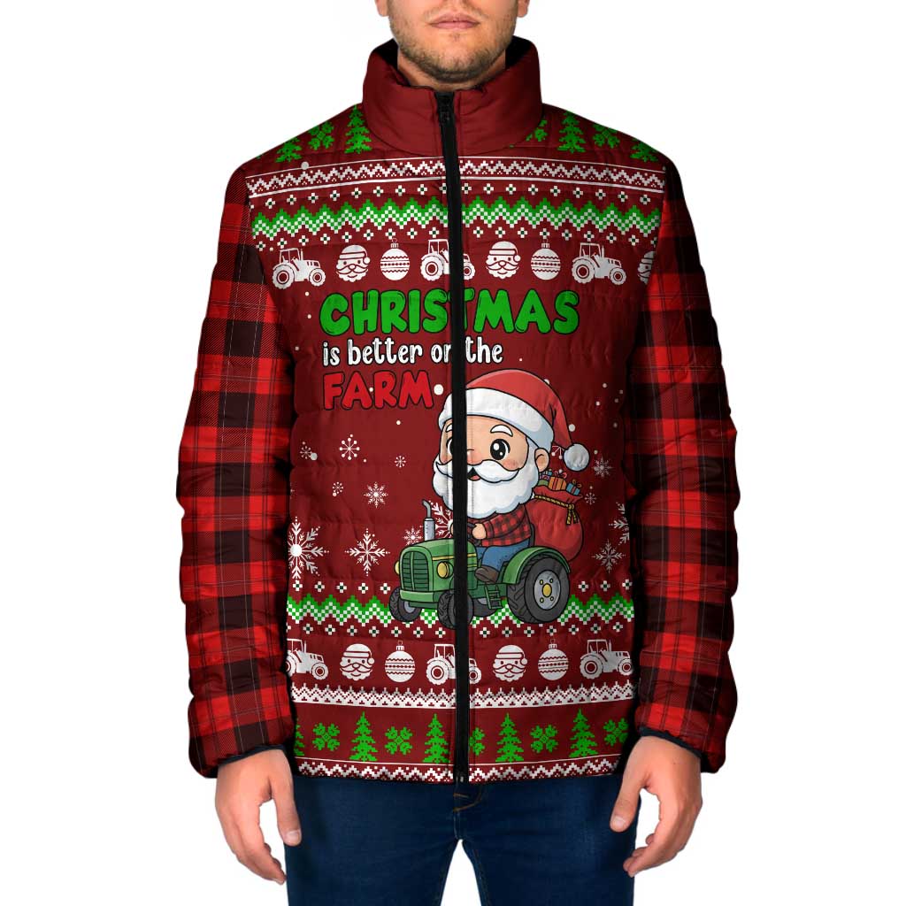 Tractor Santa Christmas Padded Jacket Xmas Holiday Patterns - Wonder Print Shop