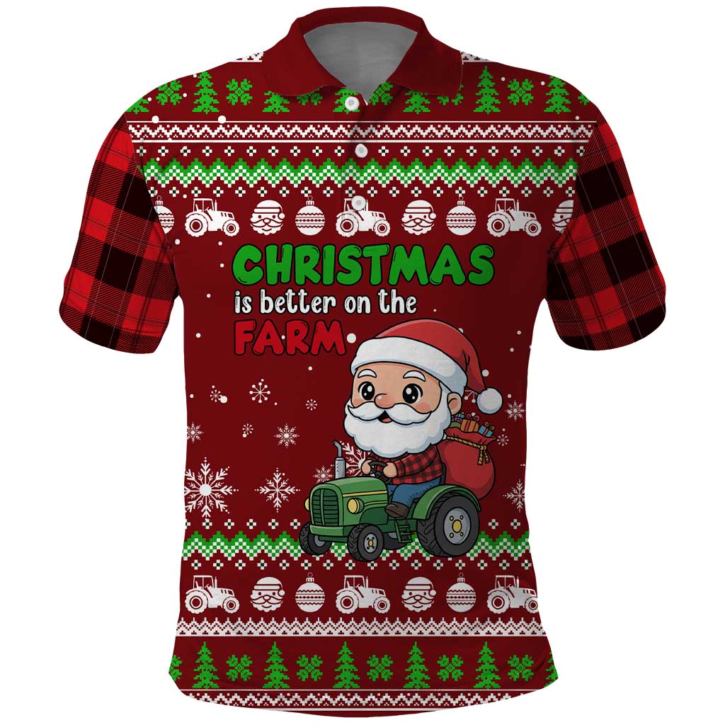 Tractor Santa Christmas Polo Shirt Xmas Holiday Patterns - Wonder Print Shop
