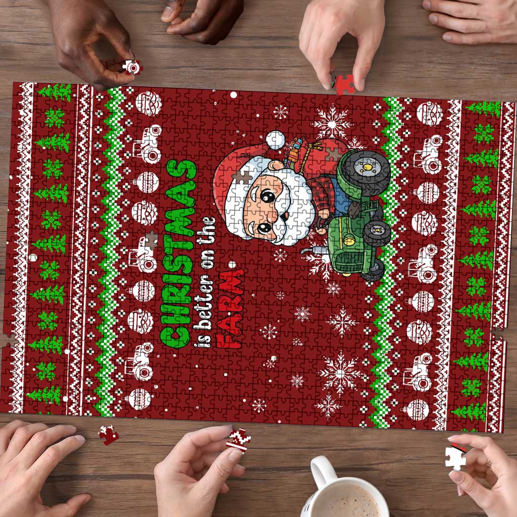 Tractor Santa Christmas Puzzle Xmas Holiday Patterns - Wonder Print Shop