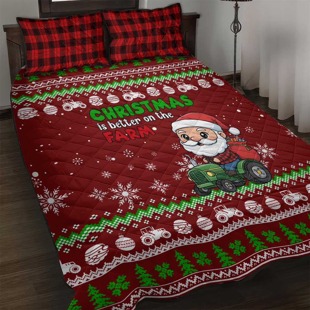 Tractor Santa Christmas Quilt Bed Set Xmas Holiday Patterns - Wonder Print Shop