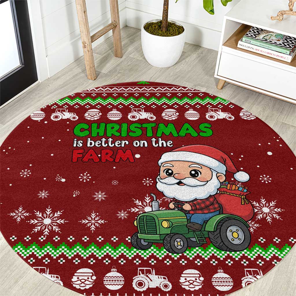 Tractor Santa Christmas Round Carpet Xmas Holiday Patterns - Wonder Print Shop