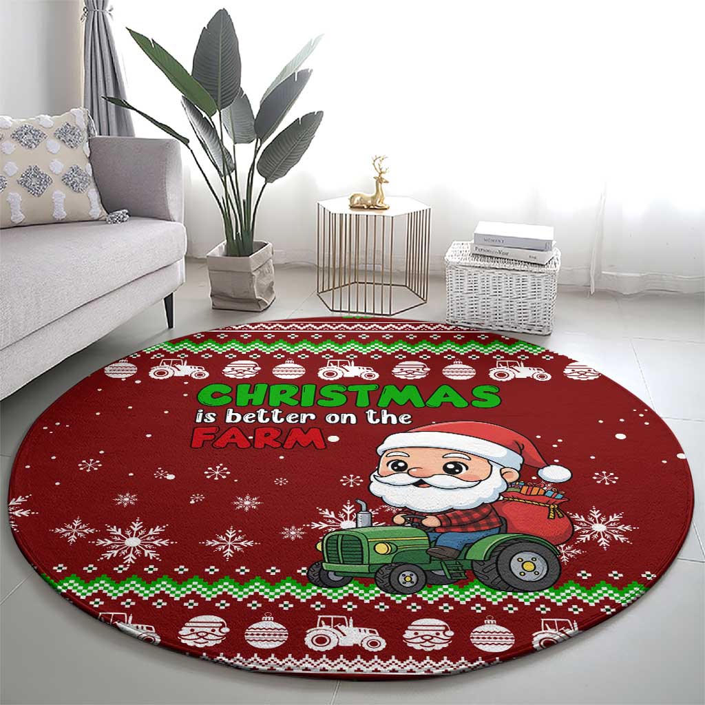 Tractor Santa Christmas Round Carpet Xmas Holiday Patterns - Wonder Print Shop