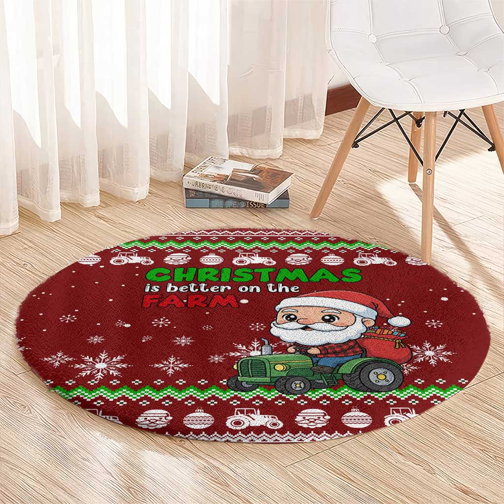 Tractor Santa Christmas Round Carpet Xmas Holiday Patterns - Wonder Print Shop